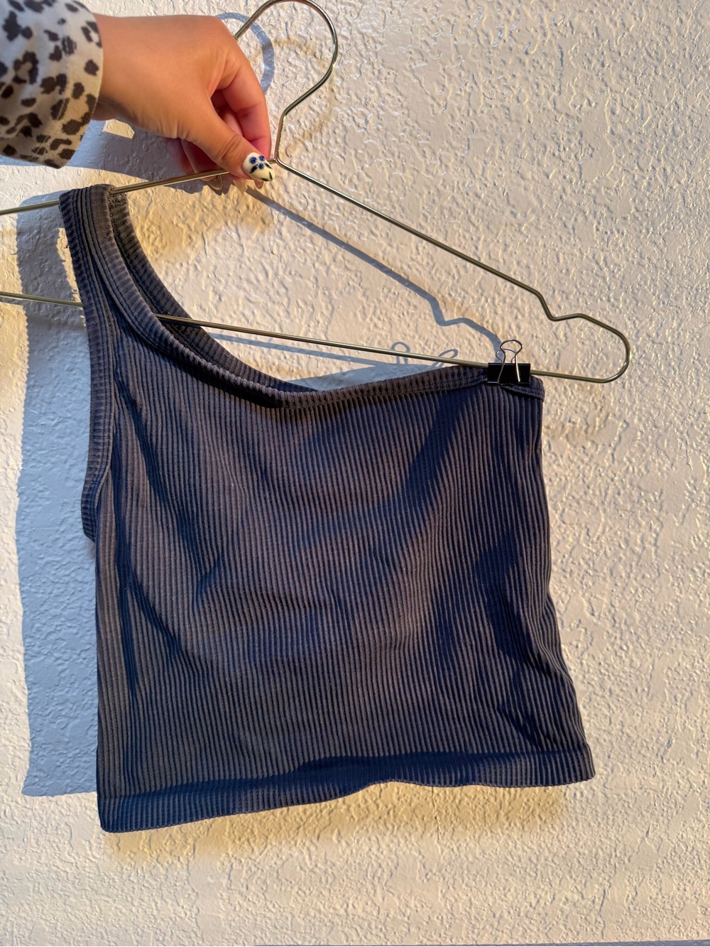 Ribbed One-Shoulder Crop Top - Slate Blue